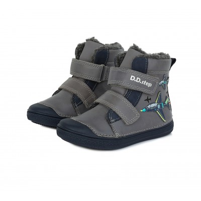 D.D. step chlapčenská detská celokožená zimná obuv W049-607B Grey